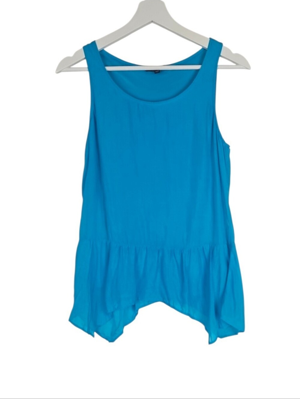Express Silk Ocean Blue Sleeveless Ruffle-Hem Women's Top Y2K Retro Casual, XS